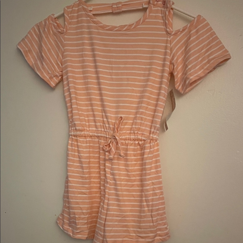 Striped Peach Cold Shoulder Romper little girls size 8 NWT